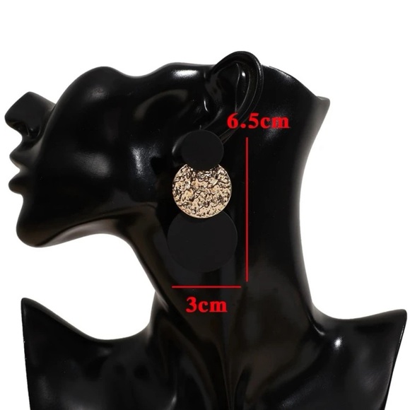 Restock- Black and Gold Round Drop Earrings - Picture 4 of 5